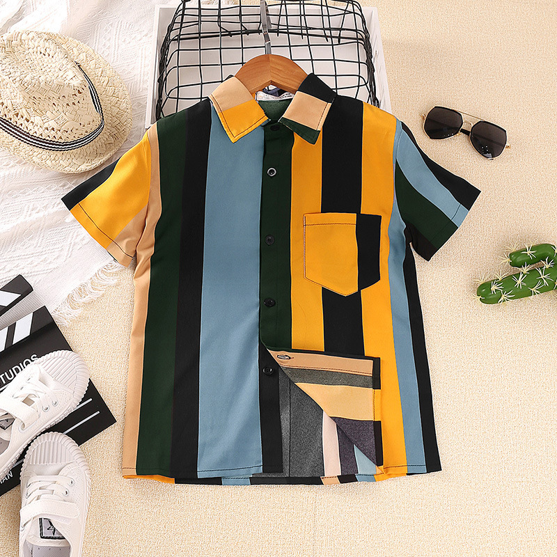 Children Kids Toddlers Boys Stripe Printed Short Sleeve Shirt And Shorts 2pcs Set