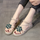 Women Fashion Round Toe Floral Flat Wedge Open Toe Sandals