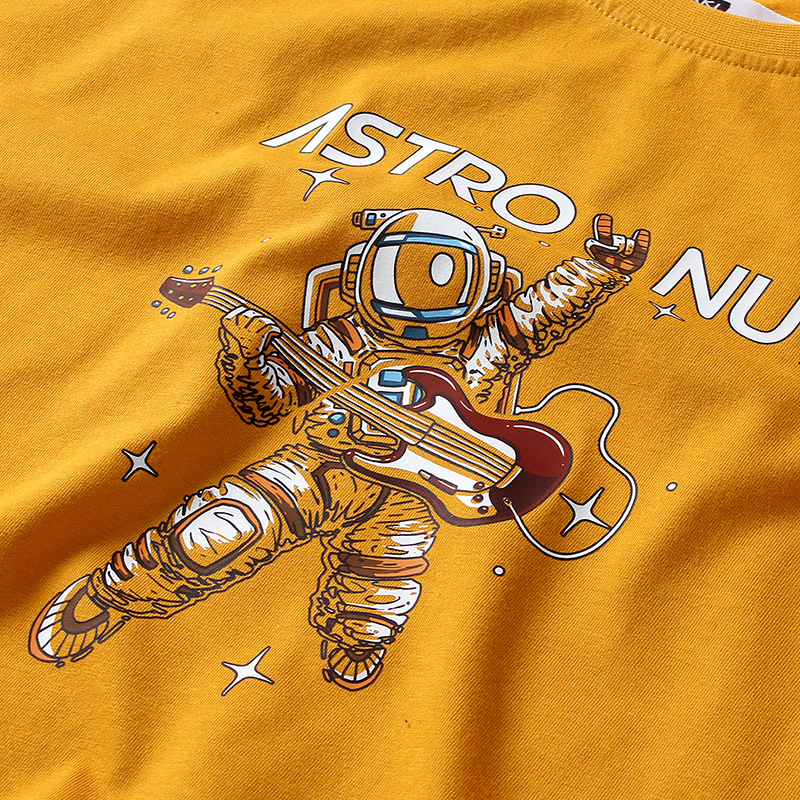 Kids Boys Casual Cartoon Spaceman Letter Pattern Round Neck Short Sleeve Breathable Loose T-Shirt