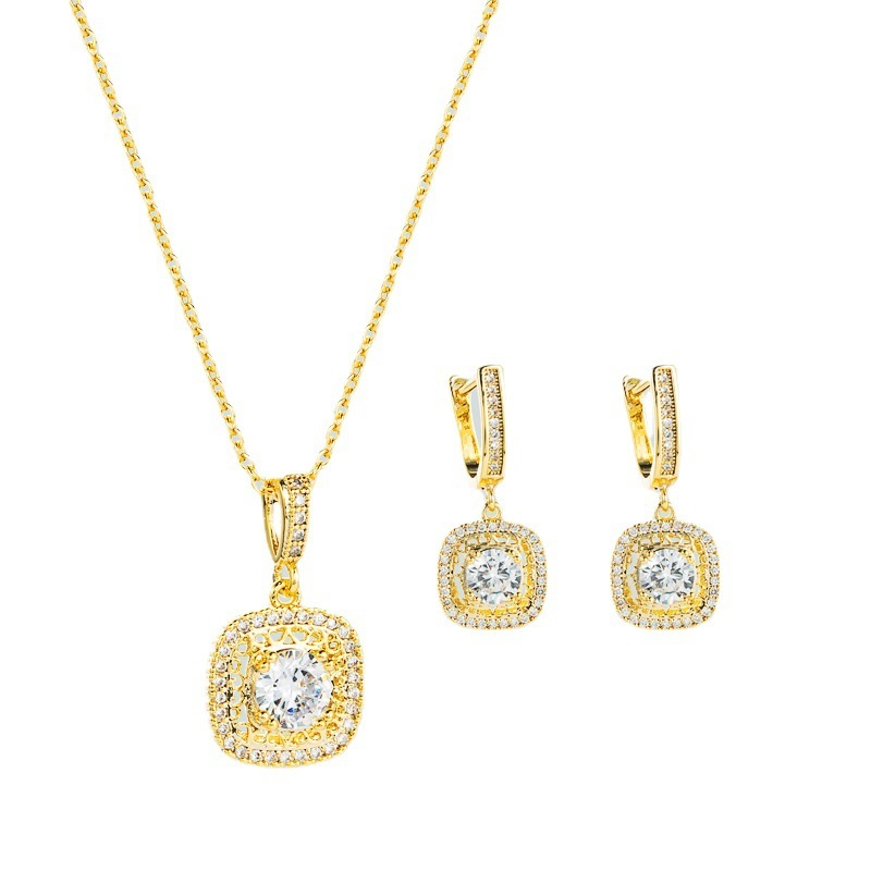 Temperament Hollow Design Zircon Decorative Stud Earrings And Necklace Set