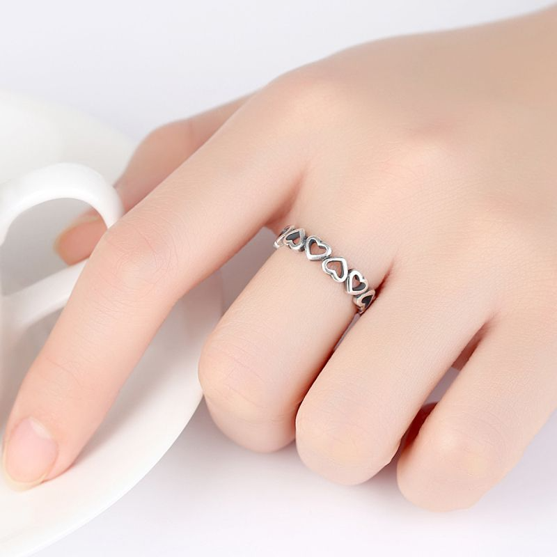 Fashion Hollow Hearts Design Luxury 925 Silver Adjustable Ring