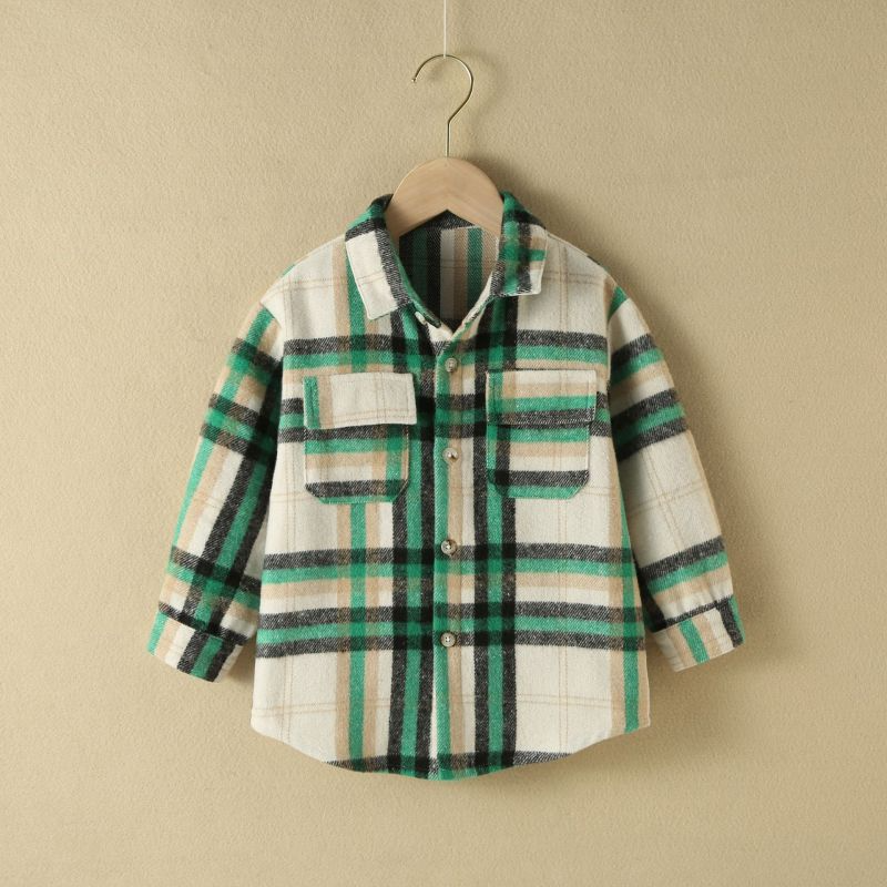 Children Kids Toddlers Girls Boys Plaid Print Long Sleeves Shirts