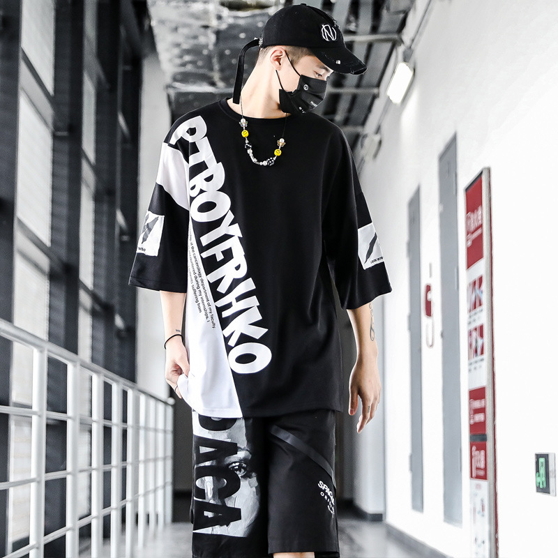 Men Casual Half Sleeve Round Neck Letter Printed T-Shirt And Shorts Two-Piece Set