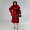 Plus Size Women Leopard Print Ruffle Skirt Two-Piece Set