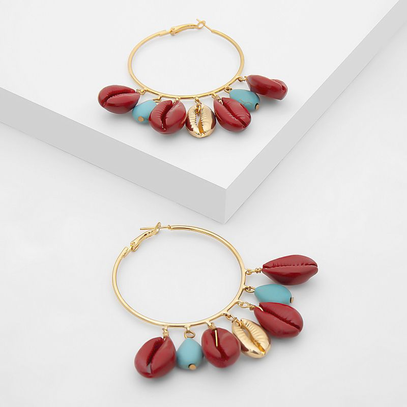 Ethnic Style Shell Design Hoop Earrings