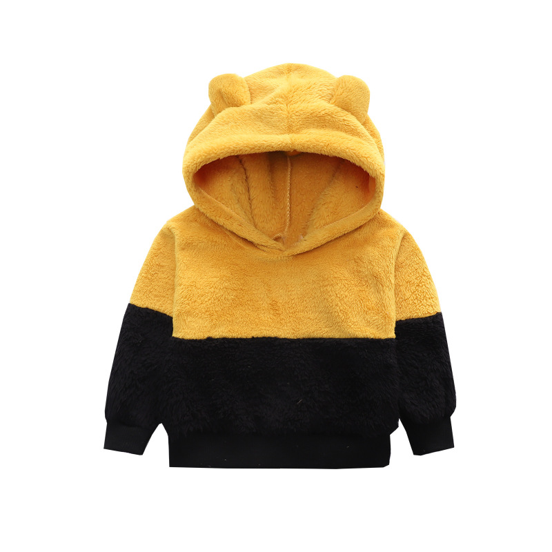 Children Kids Toddlers Boys Girls Color Matching Long-Sleeved Plush Hoodies