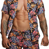 Men Fashion Leaf Print Short Sleeve Shirt And Shorts Two-Piece Set