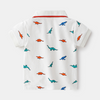 Kids Boys Cute Cartoon Dinosaur Coconut Tree Car All Over Print Lapel Short Sleeve T-Shirt