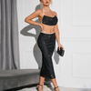 Women Solid Color Halter Neck Sequin Top And Skirt Stylish Sexy Two-Piece Set