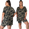 Women Plus Size Summer Printing Loose Casual Camouflage Shorts Two Piece Sets