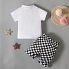 Toddlers Newborn Baby Fashion Boys Short-Sleeved Letter Top And Plaid Shorts 2pcs Set