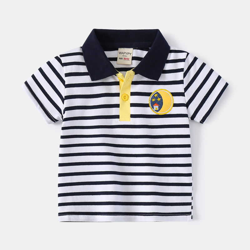 Children Kids Baby Fashion Boys Short Sleeve Embroidered Lapel Casual Basic T-Shirt