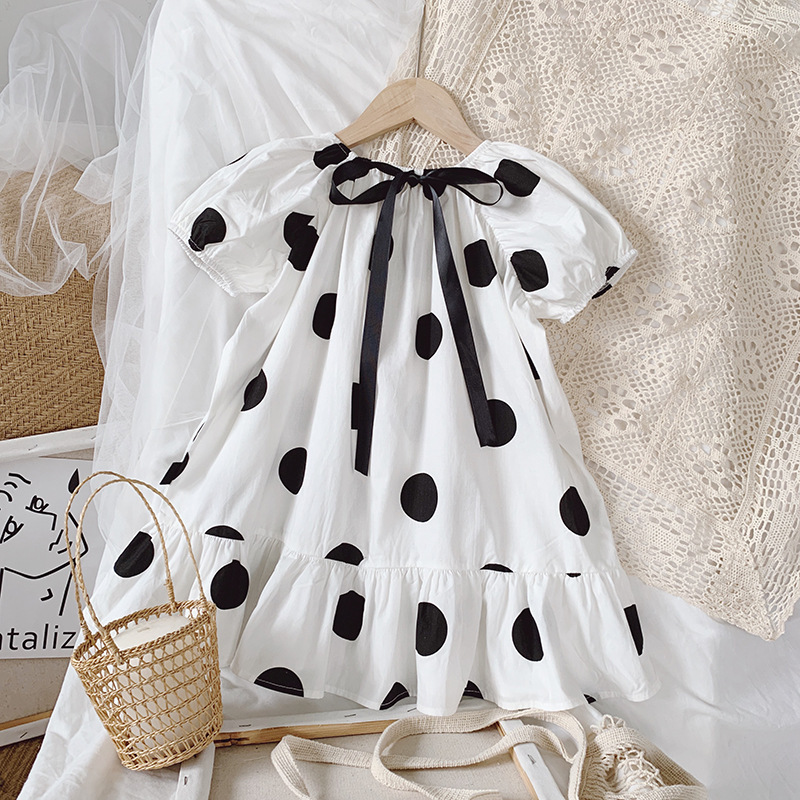 Children Kids Toddlers Girls Short Sleeve Polka Dot Print Princess Dress