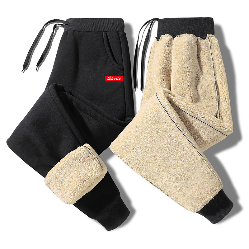 Men Casual Fleece Straight Leg Warm Pants