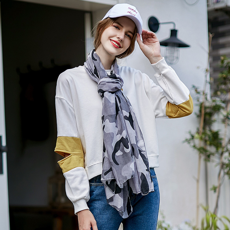 Women Autumn And Winter Cotton Linen Camouflage Graphic Scarf (2 sets)