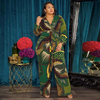 Plus Size Women V-Neck Printed Long-Sleeved Fashion Wide-Leg Jumpsuit