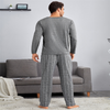 Men Casual Round Neck Long Sleeve Pajamas Plaid Trousers Suit