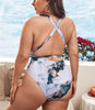 Large Size One-Piece Bikini Deep V Sexy Backless Belt Blooming Printed Swimsuit For Women