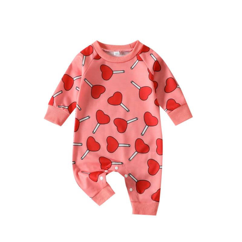 Toddlers Newborn Baby Fashion Girls Valentine'S Day Long Sleeve Cartoon Heart Print Romper