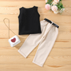 Children Kids Toddlers Fashion Girls Black Sleeveless Top And Solid Color Pants 2pcs Set