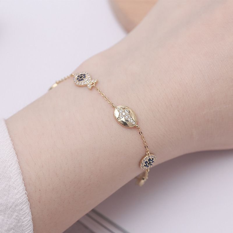 Simple Fashion Contrast Color Zircon Decor Gold Plated Brass Chain