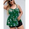 Women Plus Size Vacation Floral Printed Split Boxer Swimsuit