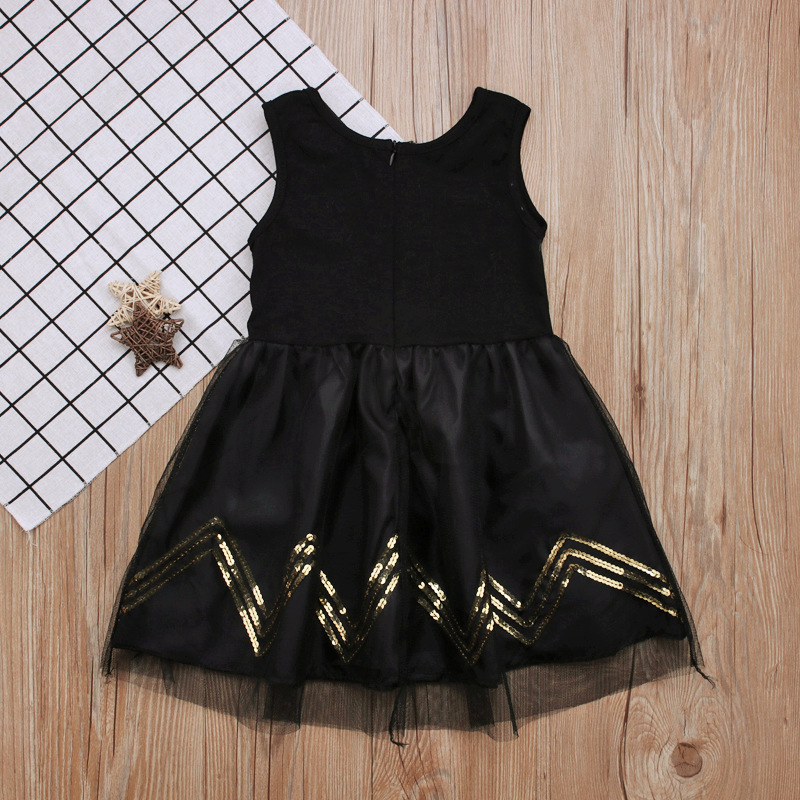 Children Kids Baby Fashion Girls Sleeveless Black Mesh Dress