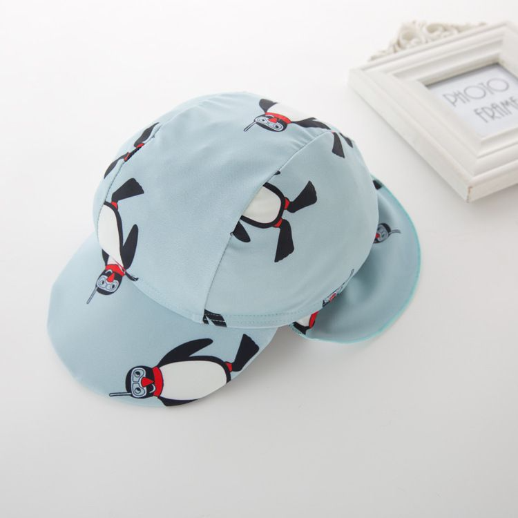 2 Pcs Boys Cute Penguin Printed Swimwear And Cap