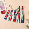 Toddlers Newborn Baby Fashion Girls Stripe Shoulder Top And Shorts 2pcs Set