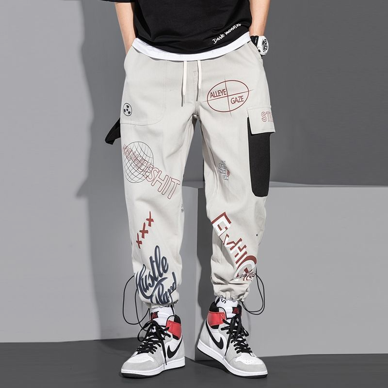 Men Casual Letter Graffiti Printed Straight Leg Pants