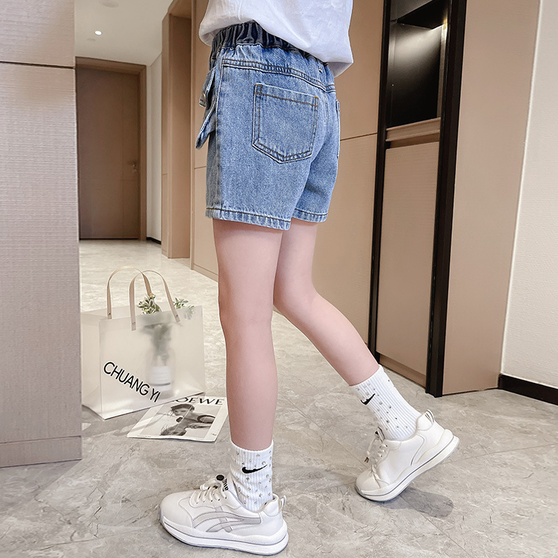 Kids Girls Casual Solid Color Pocket Basic Denim Shorts