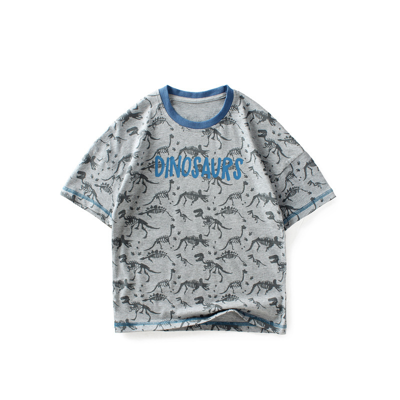 Kids Boys Casual Dinosaur All Over Print Round Neck Short Sleeve Loose T-Shirt