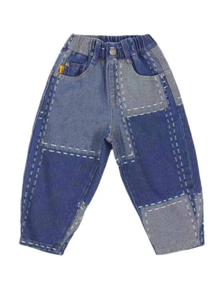Boys Casual Stitching Design Straight Leg Denim Pants
