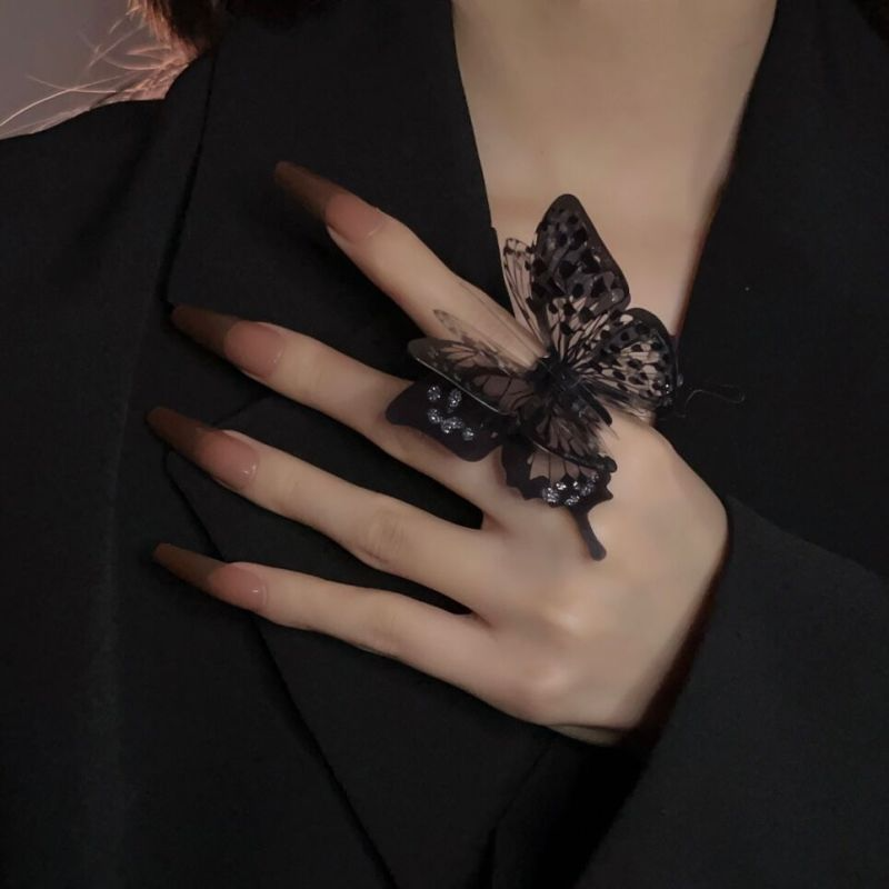 Women Fashion Simple Dark Butterfly Metal Ring Hairpin