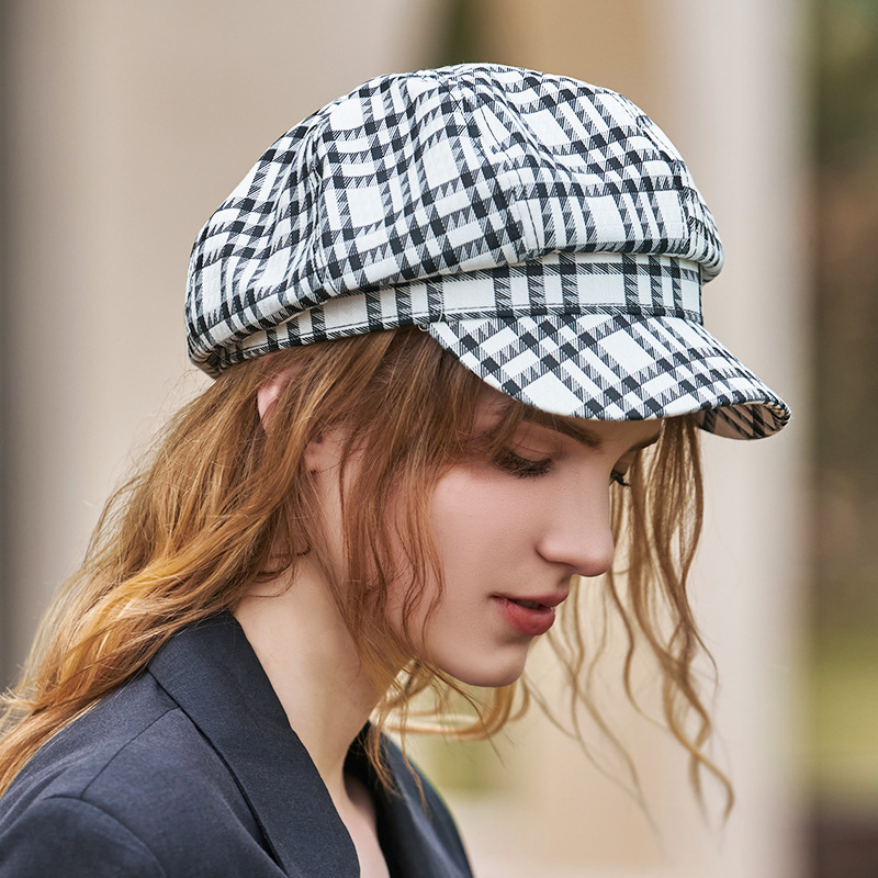 Women Casual Plaid Retro Cap