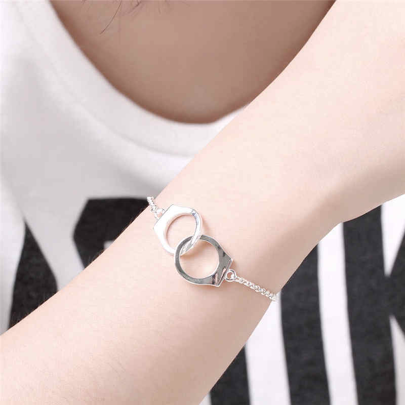 Female Engagement Luxury Unique Handcuffs Silver Plated Copper Bracelet