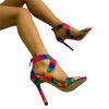 Plus Size Women Fashion Rainbow Colorblock Cross Strap Stiletto Sandals