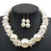 Women Elegant Imitation Pearl Beaded Princess Necklace Earrings Set