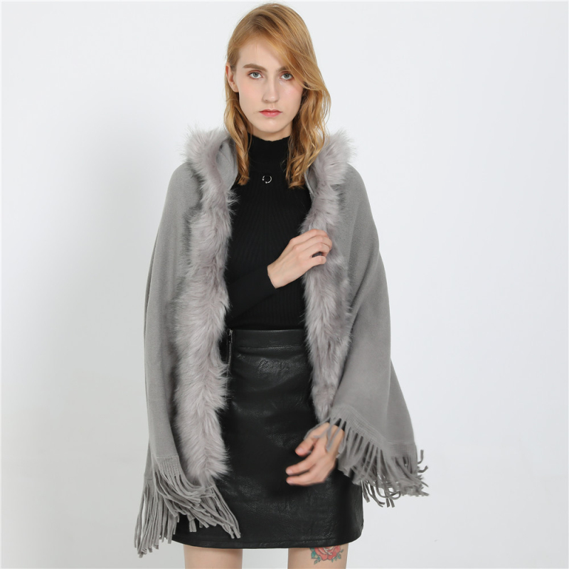 Fashion Solid Color Women Winter Warm Fur Collar Shawl