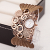 Women Fashion Diamond Matching Metal Circle Mesh Strap Watch