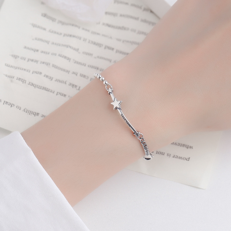 Women Fashion Simple S925 Sterling Silver Lucky Star Letter Bracelet