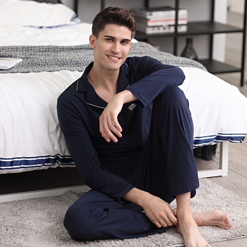 L-3XL Men Fashion Solid Color Long Sleeve Home Pajamas