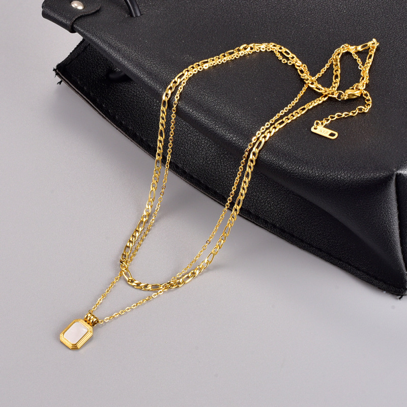 Women Fashion Simple Roman Black Square Double Layered Necklace