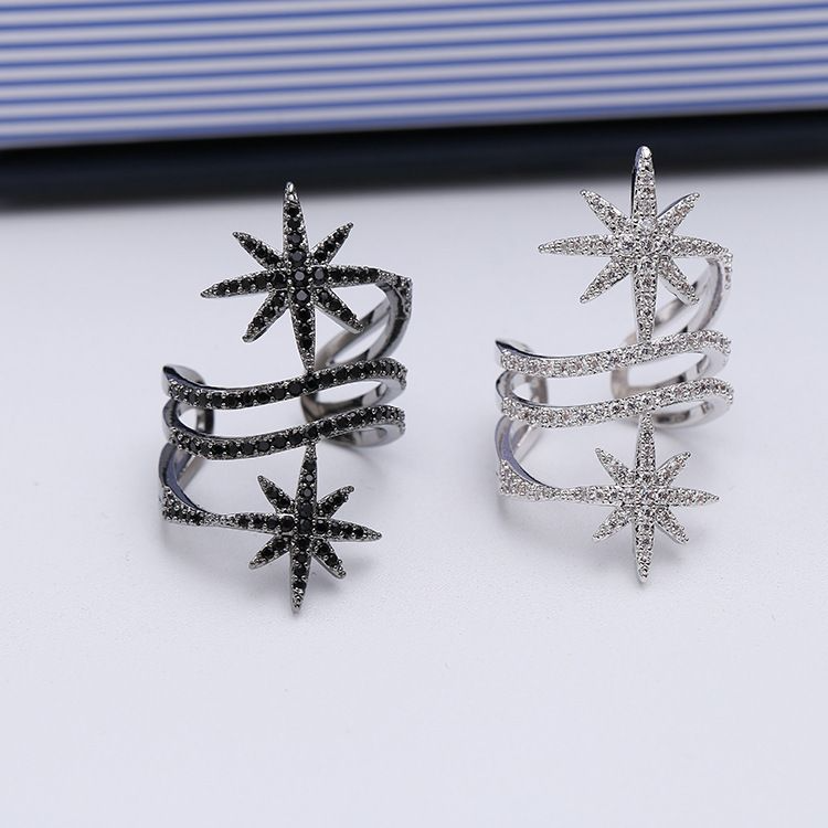 Fashion Shiny Zircon Star Pattern Exaggerated Multilayer Brass Ring