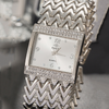 Women Fashion Square Diamond Number Alloy Bracelet Quartz Watch