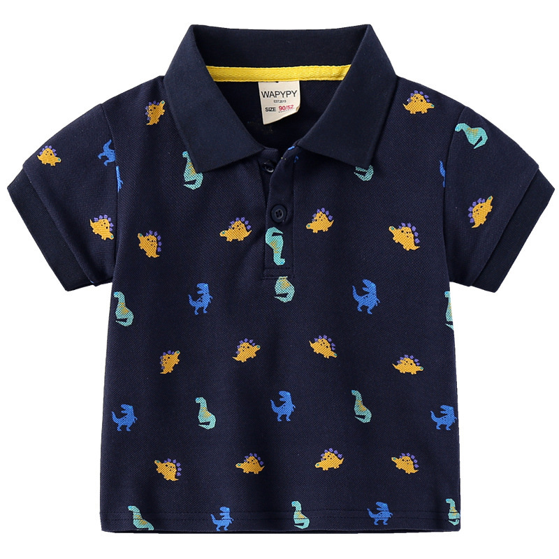 Kids Boys Short Sleeve Summer Dinosaur Print Polo Shirt Lapel T-Shirt