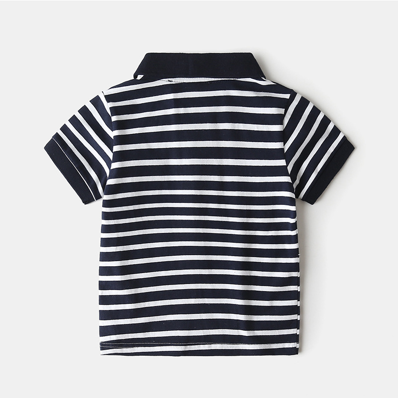 Children Kids Toddlers Fashion Boys Stripe Print Short Sleeve Polo Shirt