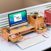 Simple And Modern Computer Monitor Elevated Shelf Wood Desktop Storage Rack Set