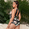 One-Piece Plus-Size Bikini Retro Printing Mesh Stitching Tight Swimsuit For Women