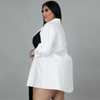 Plus Size Women Contrast Lace-Up Bow Neck Waist Lapel Long Sleeve Blouse Dress